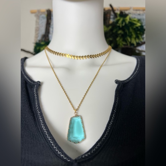 Artsy Chic Layered Necklace - Boho Chic Large Glass Pendant Elegant Necklace - Picture 7 of 8